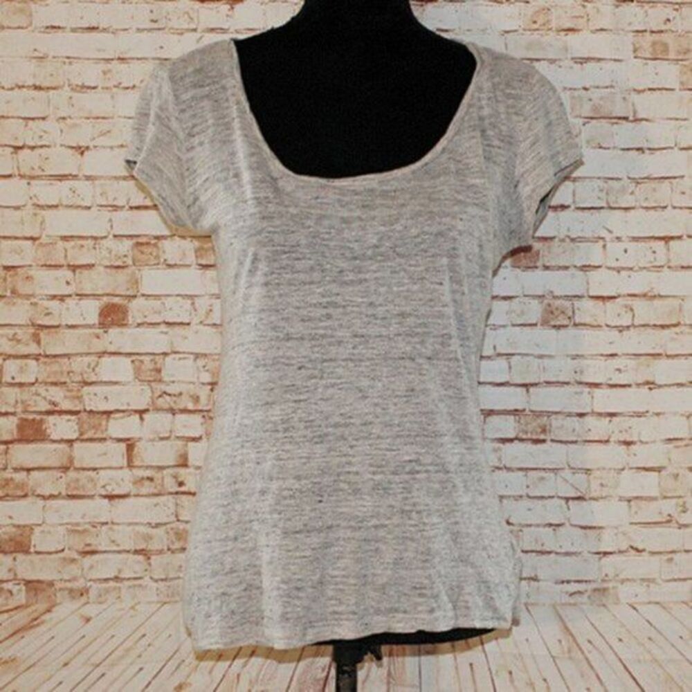 St Tropez West Gray Linen Short Sleeve Top Size XS